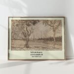 inspirational landscape art print with trees sun