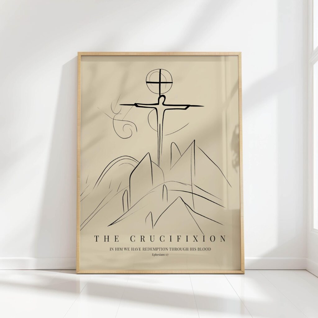 jesus crucifixion line art minimalist christian print