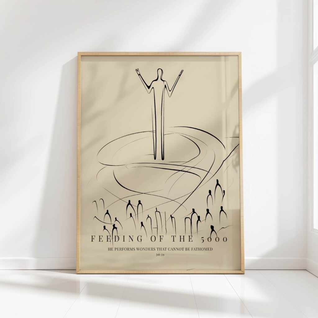 jesus feeding of the 5000 minimalist christian print