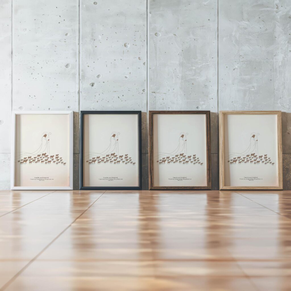 jesus the good shepherd framed posters mockup