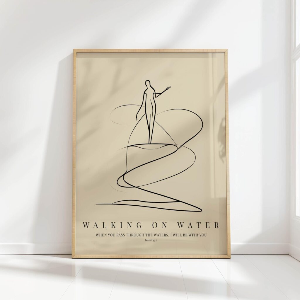 jesus walking on water minimalist christian print