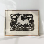 jumping horse with head turned backwards in a frame with waves in the background 1937 leo gestel high quality print