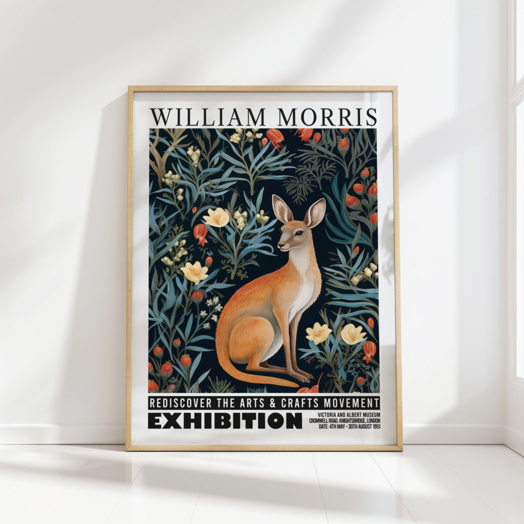 kangaroo william morris print floral poster