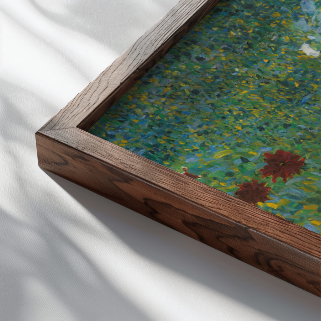 klimt Cottage Garden 1905 1907 frog 3x4 close up dark wood mockup