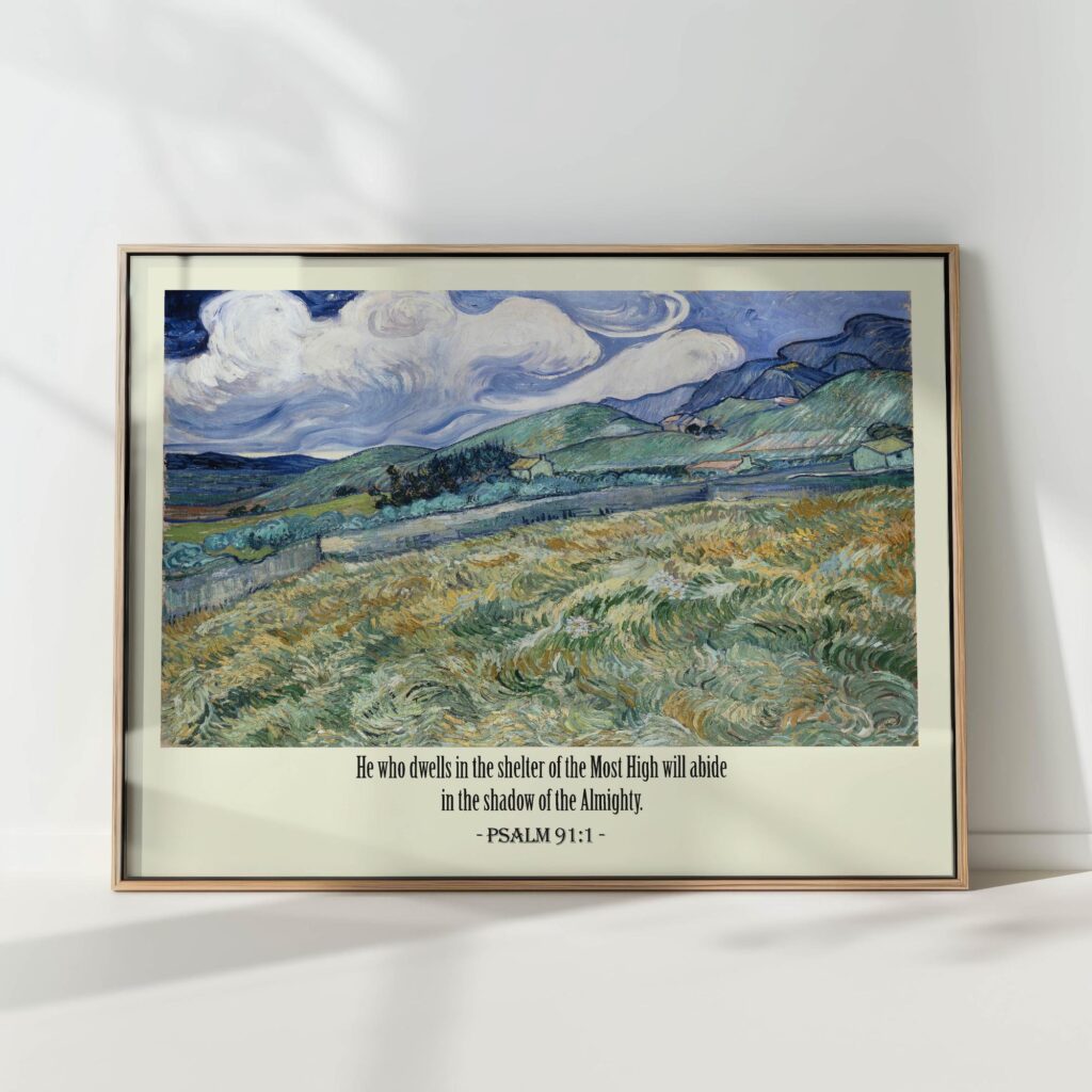 landscape art print with inspirational biblical quote