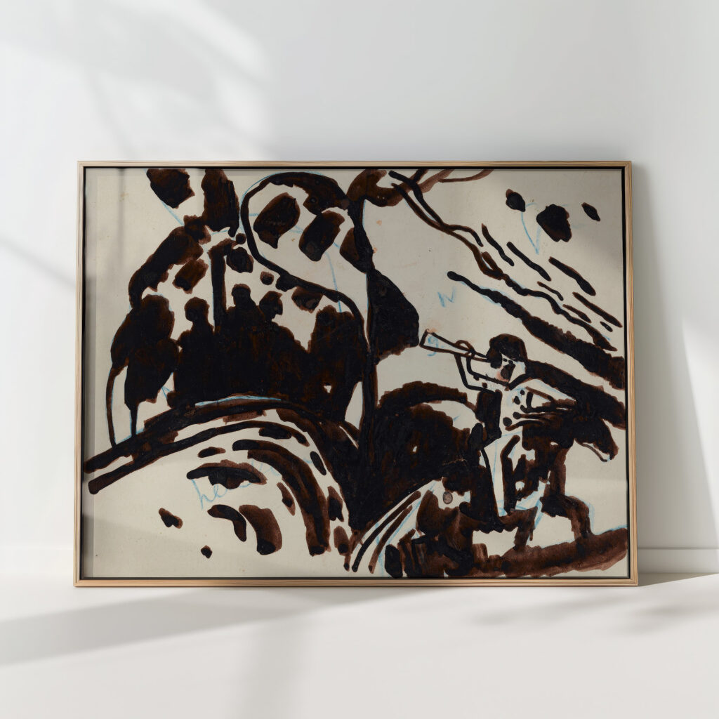 landscape with a trumpet blowing rider 1909 wassily kandinsky high quality print