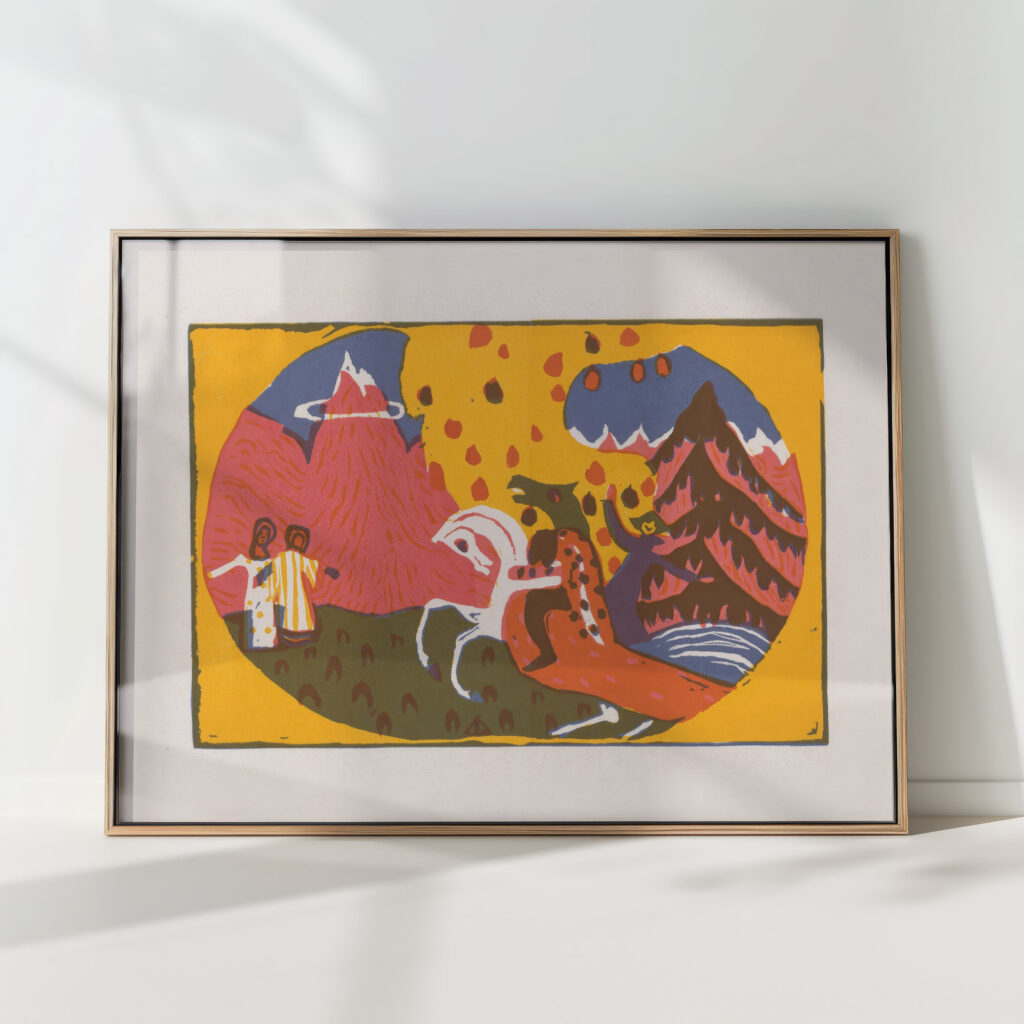landscape with figures and a rider with a monster head 1966 unknown high quality print