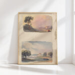 landscape with mountains in distance and seated figures in foreground landscape with river and building mountains in distance thomas sully high quality print