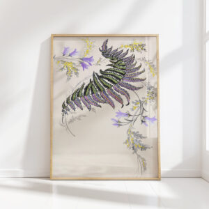 large feather like leaf formation in black green purple and gold late 19th century unknown high quality print