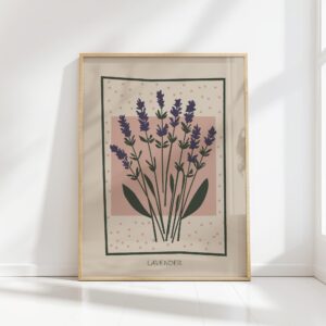 lavender stalks mid century print with polka dots