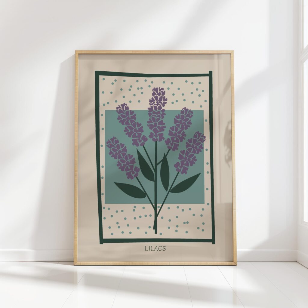 lilacs mid century print elegant floral design