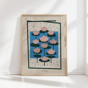 lotus mid century print elegant floral art