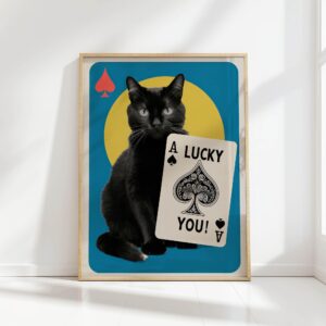 lucky you black cat playing card print