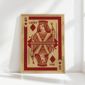lucky you queen of diamonds vintage playing card print