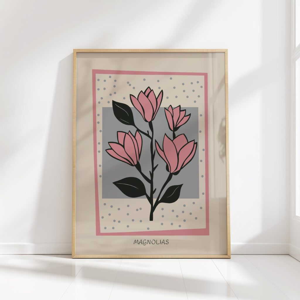 magnolia branch mid century print simple elegance