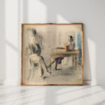 man and woman at table in amden room otto meyer amden high quality print