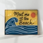 meet me at the beach typography print coastal poster