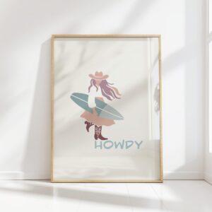 minimalist cowgirl howdy surfing surf poster high quality print