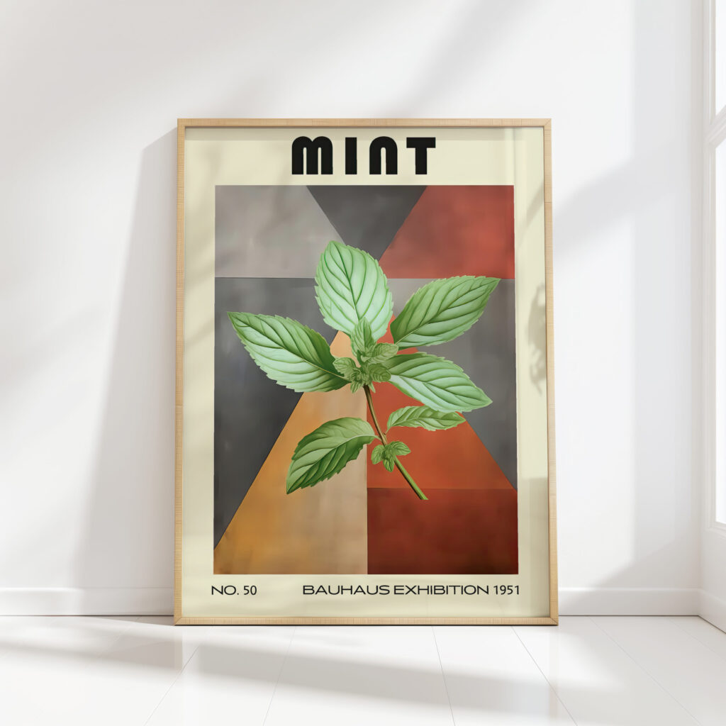 mint leaf art print for modern home decor