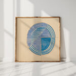 miscellaneous small sketches for inlaid table tops design with blue circular motif 1910 winold reiss high quality print