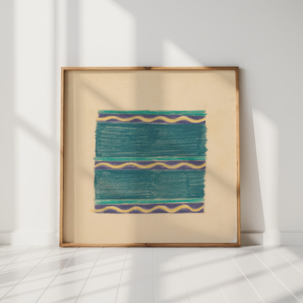 miscellaneous small sketches for inlaid table tops design with green lines and yellow wave motif 1930 winold reiss high quality print