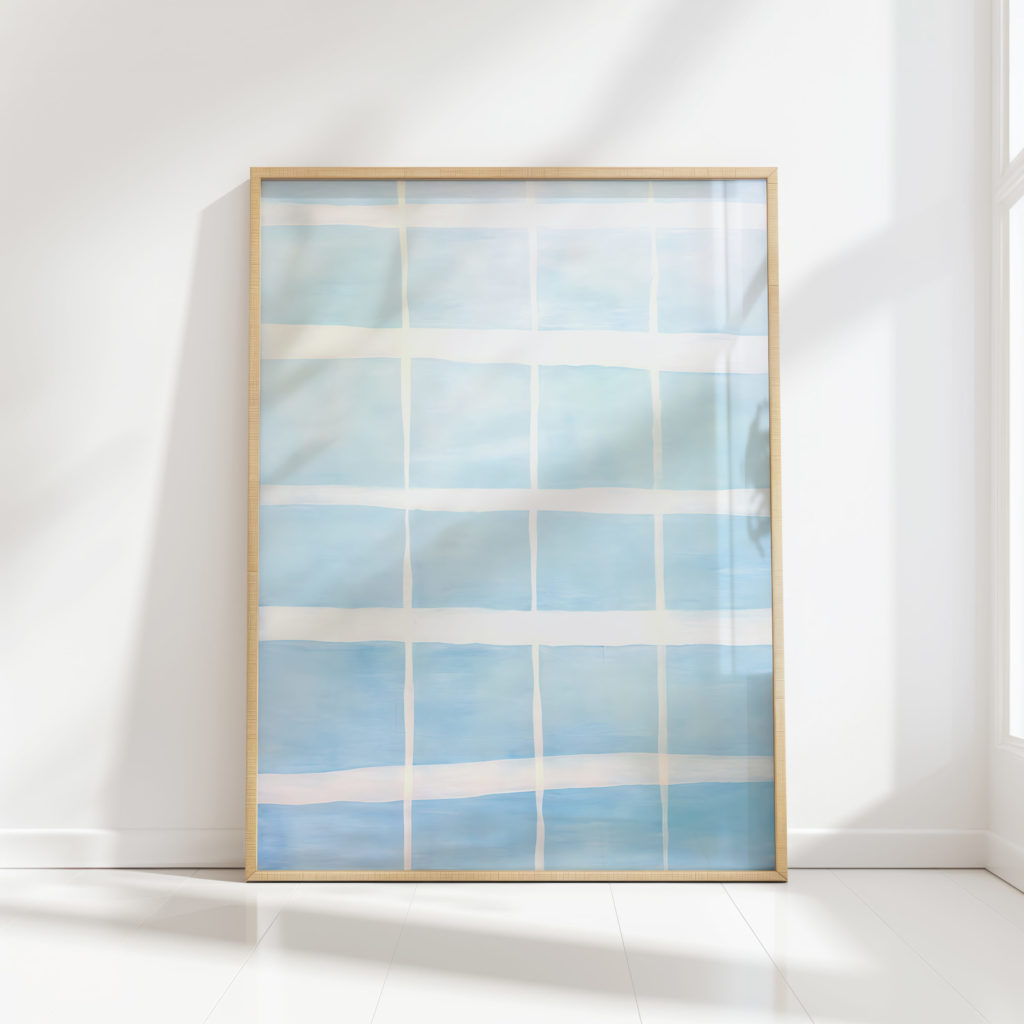 modern abstract blue and white art print