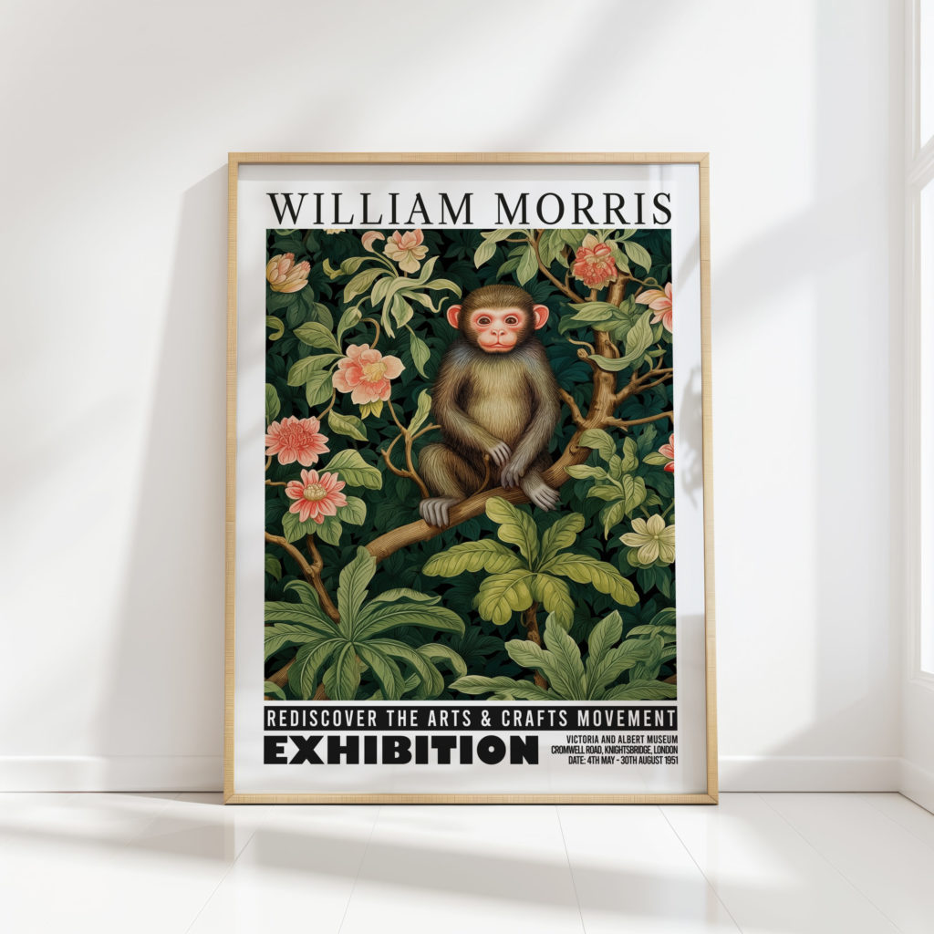 monkey william morris print floral poster
