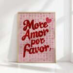 more amor por favor typography print red hearts