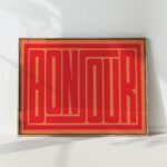 orange bonjour typography print modern geometric poster