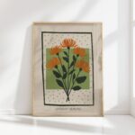 orange chrysanthemums mid century print vibrant decor