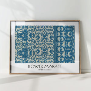 ornate floral pattern blue and white artwork print