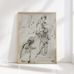 peasant group two female peasants and a male peasant mowing with scythes 1925 albert muller high quality print