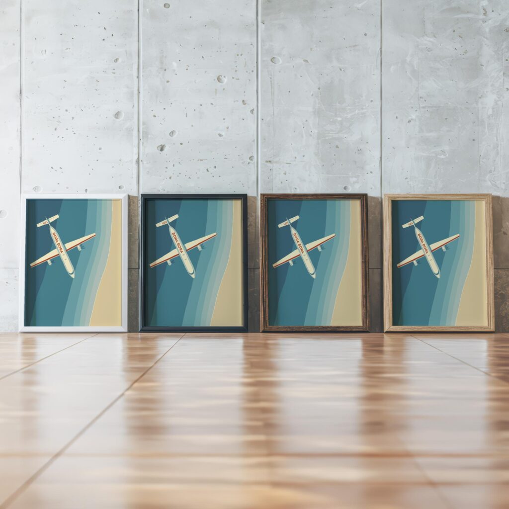 plane bora bora framed posters mockup