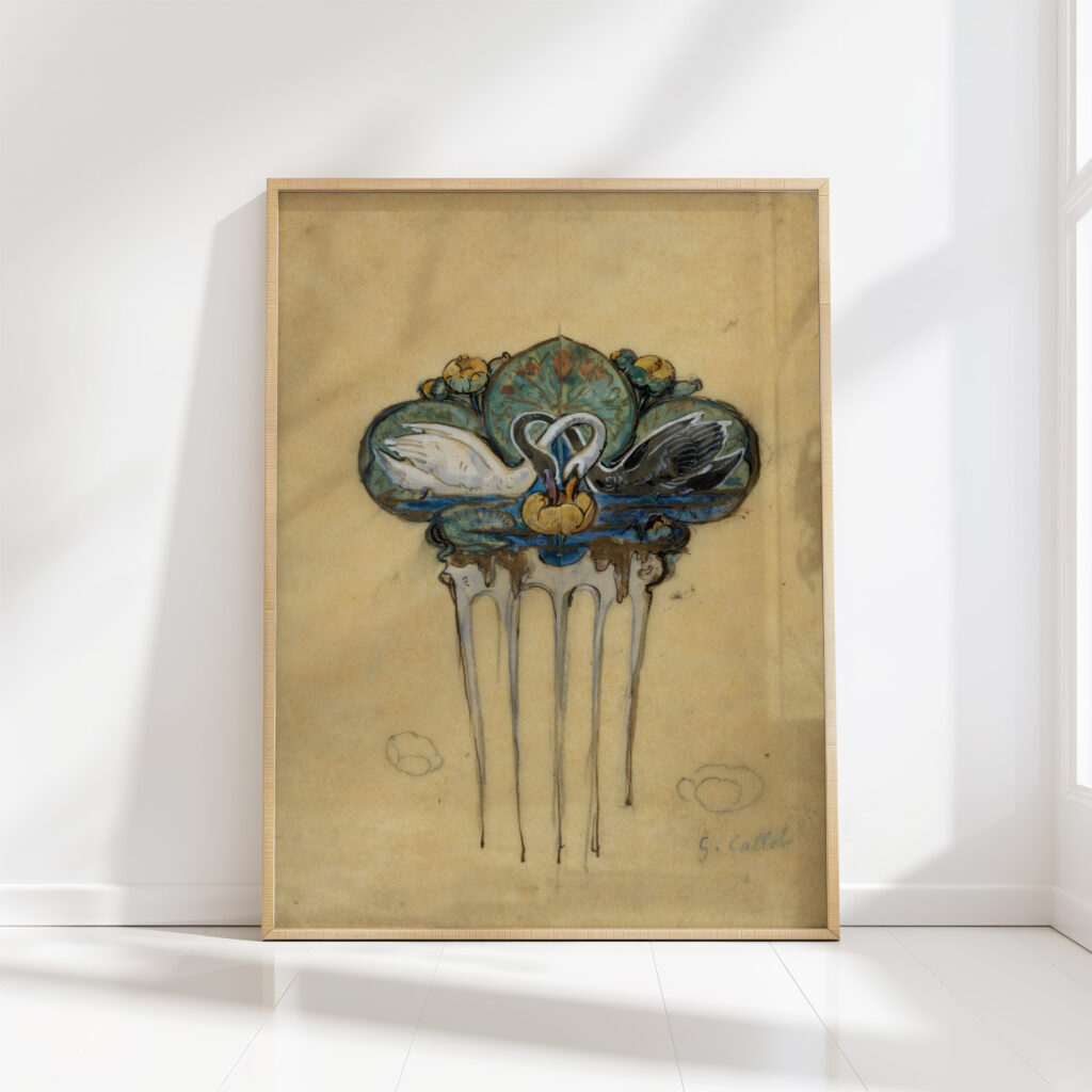 preliminary drawing for a comb decorated with swans and water lilies 1900 georges callot high quality print