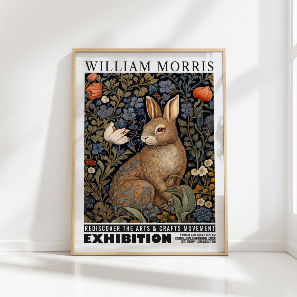 rabbit william morris print floral poster