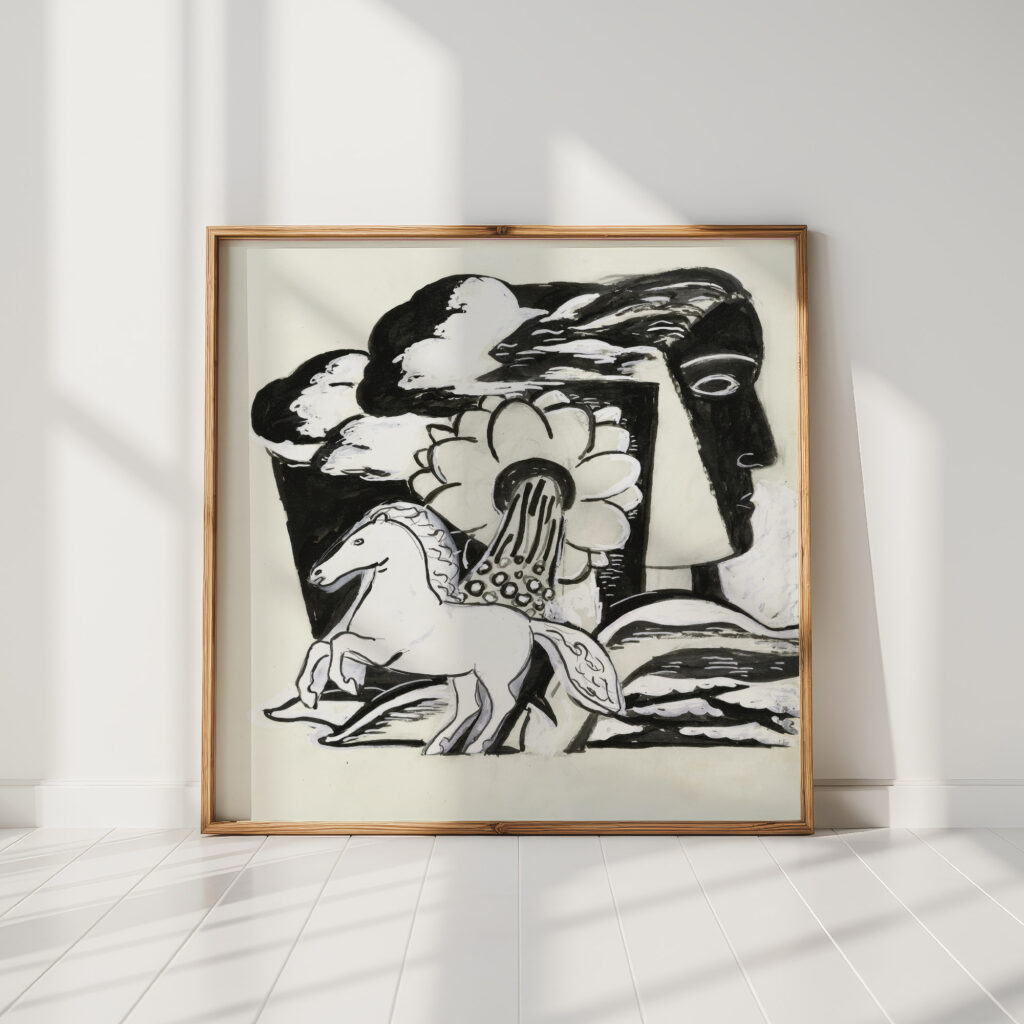 rearing horse flower and head sketch 1930 leo gestel high quality print
