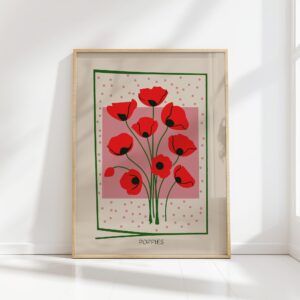 red poppies mid century print vibrant floral