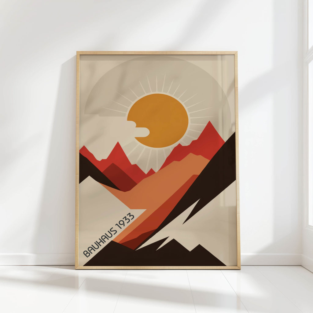 retro sun mountain art print bauhaus inspired