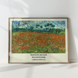 scripture inspired landscape art print with floral motif