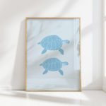 sea turtle duo oceanic blue art print for wall decor