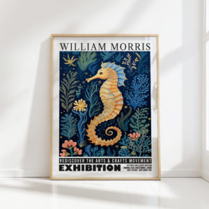 seahorse william morris print floral poster