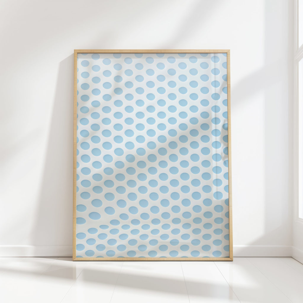 serene blue dot pattern wall art print for home decor