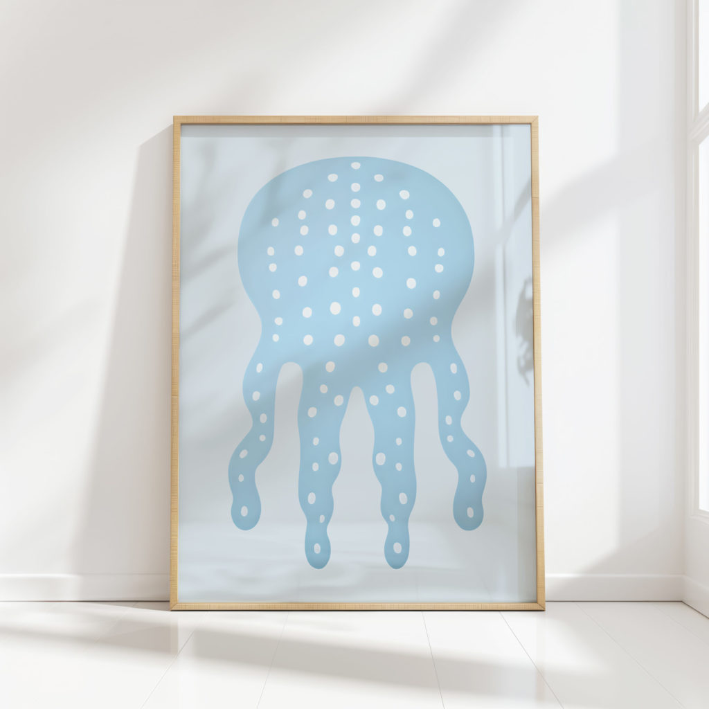 serene blue jellyfish illustration art print