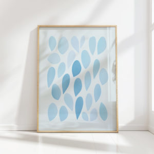 serene blue leaf pattern art print for modern decor