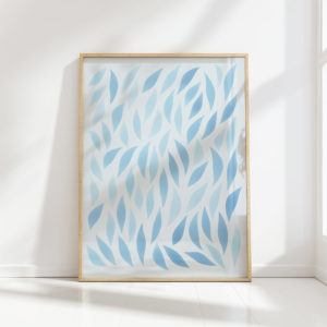 serene blue leaves artistic print for modern decor