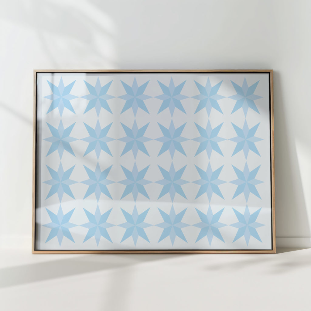 serene blue star pattern art print for modern decor