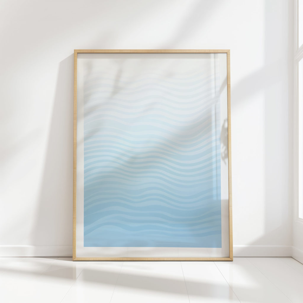 serene blue waves abstract art decorative print