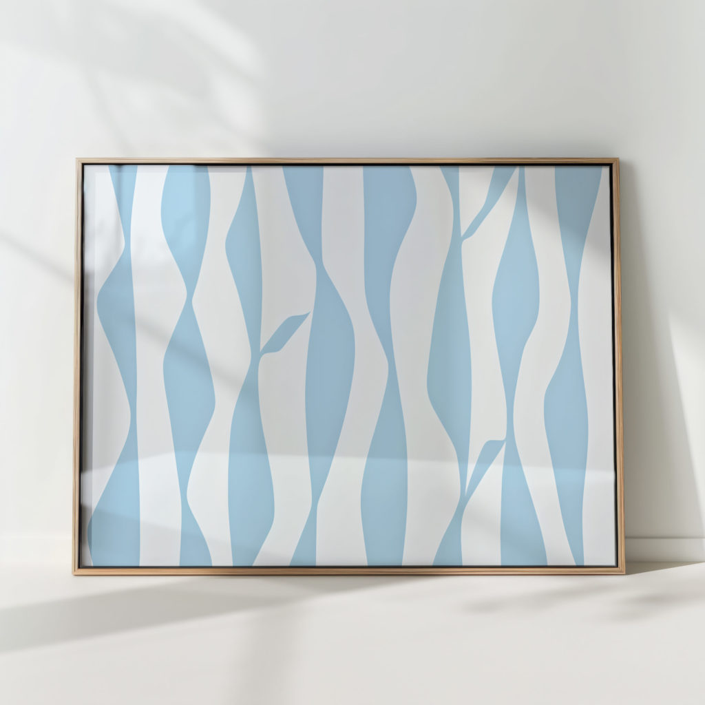 serene blue wavy lines art print for modern decor