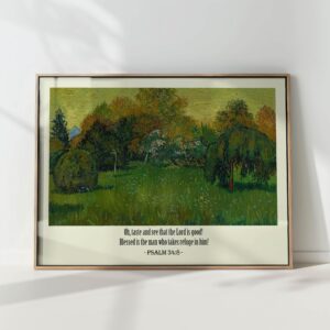 serene landscape garden print with psalm scripture