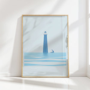 serene lighthouse sailboat nautical art print